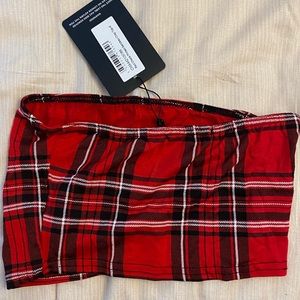 Red Check Bandeau Crop Top